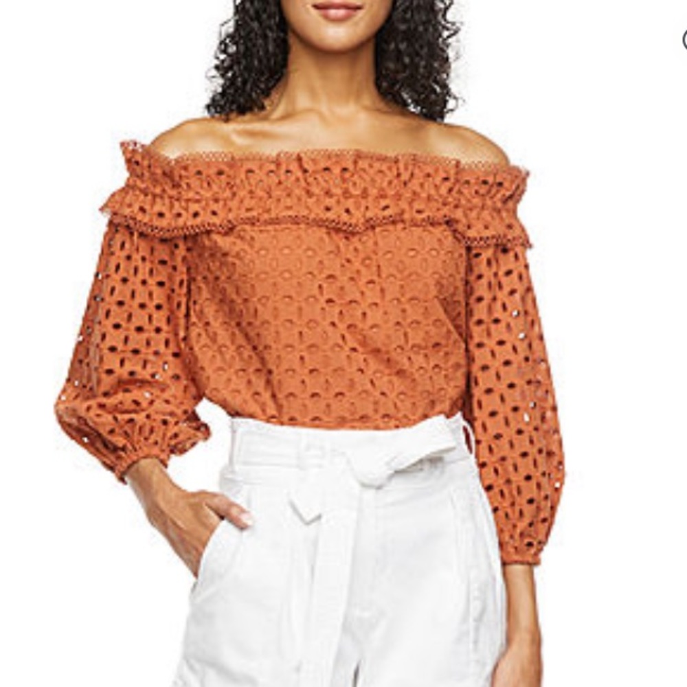 Eyelet Off The Shoulder Blouse Terracotta